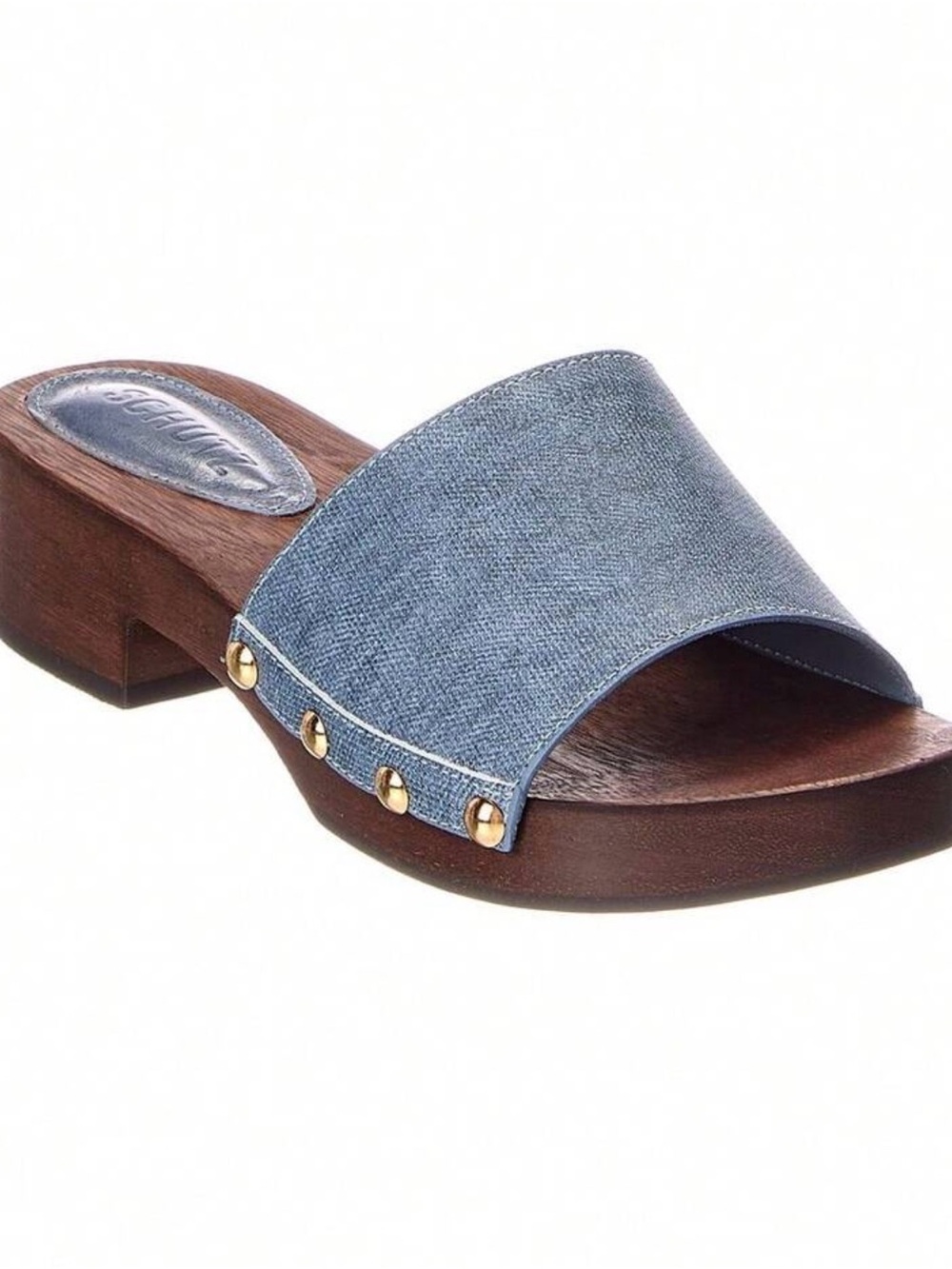 SCHUTZ Shayla Denim blue studded clog sandals